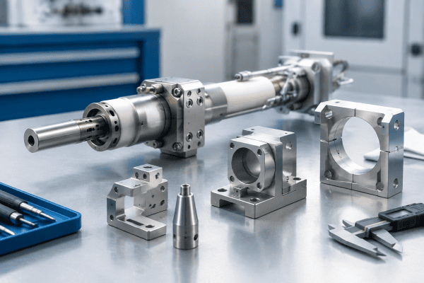 Illustration of MCVD Burner Carriage Parts: Custom Brackets, Mounts and Holders