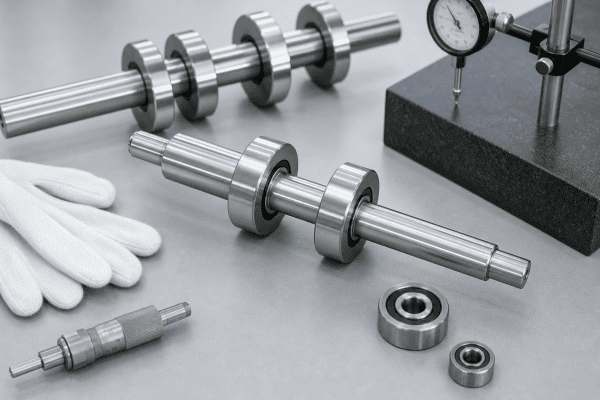 Illustration of Optical Fiber Guide Roller Shafts: Precision Machining and Assembly Checks